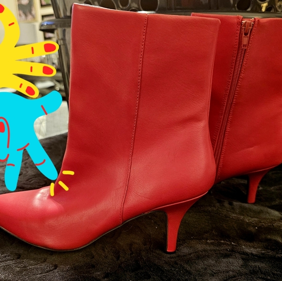 Shoes - Red Heeled Boots with and Pointed Toe
